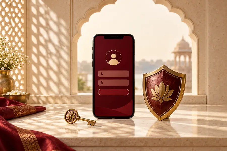 Rummy Mars account and device protection represented by a phone, shield and secure key
